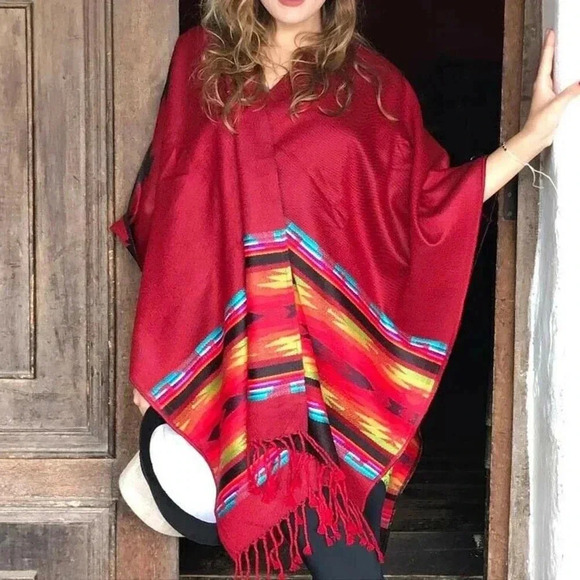 Eculama Jackets & Blazers - Lightweight thin alpaca wool unisex ruana cape poncho/shawl - authentic pattern